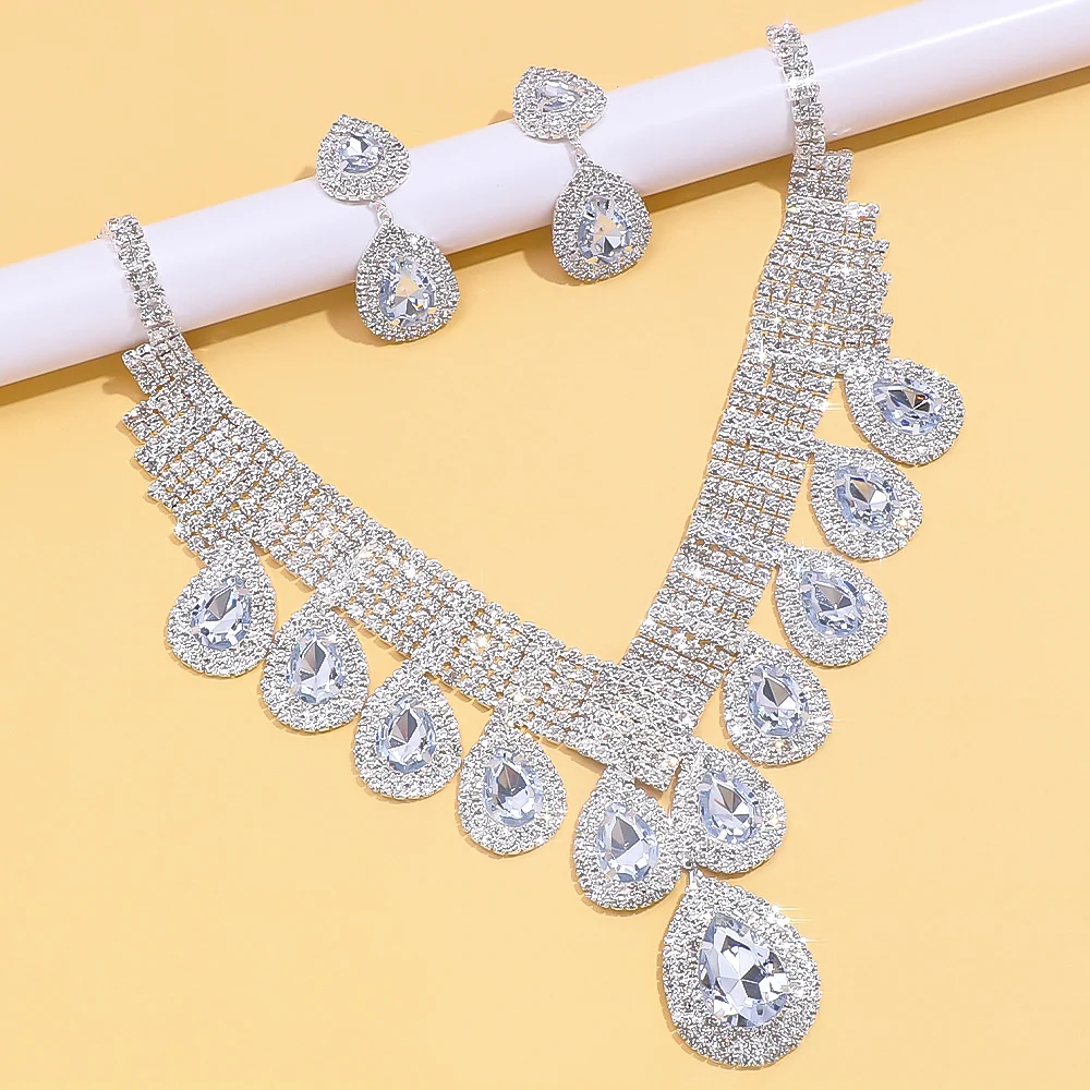 Stonefans Exaggerate Necklace Earrings Set Water Drop Party Accessories Fashion Large Rhinestone Bridal Jewelry Set for Women