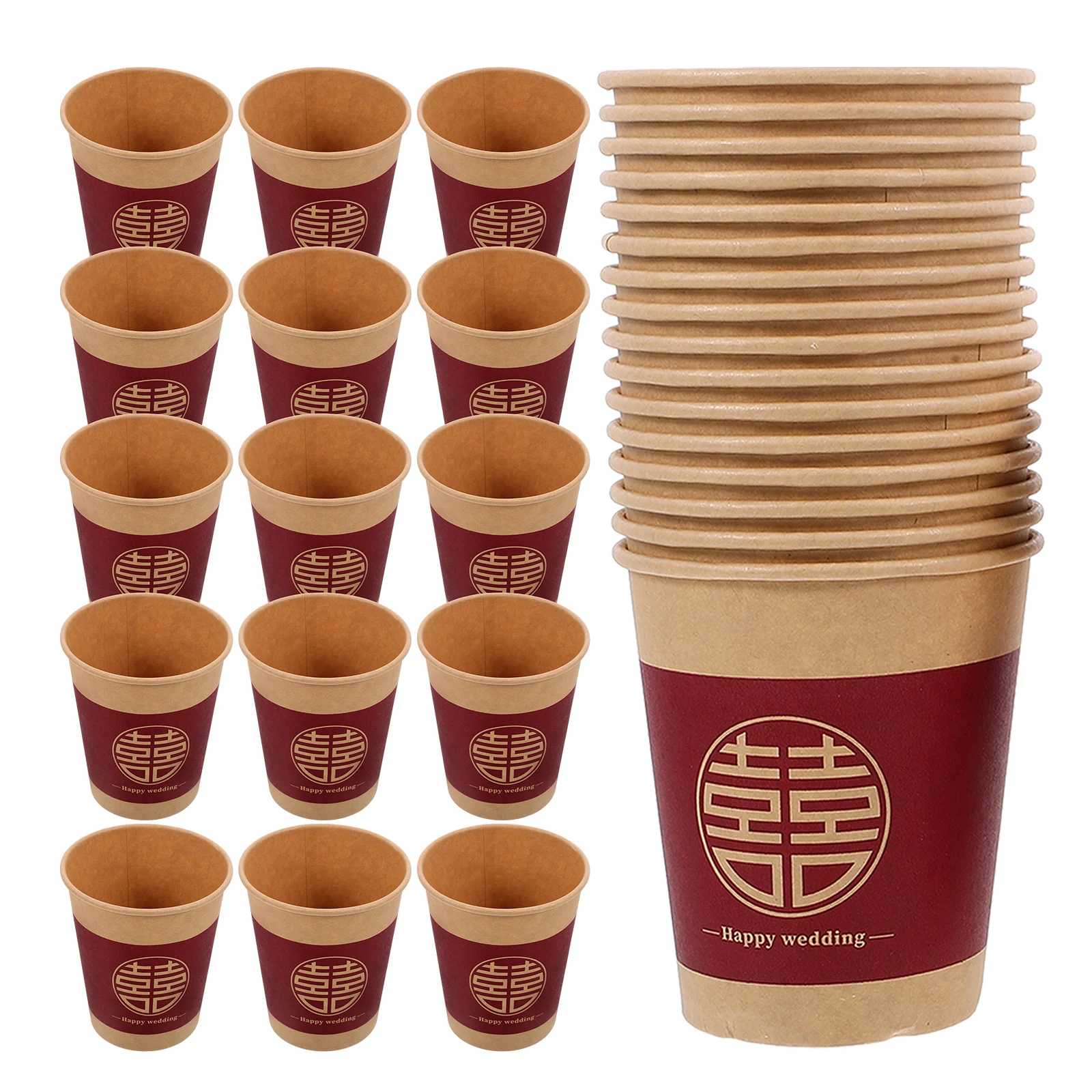 50 Pcs Happy Cup Paper Cups Single Time Festival Wedding Banquet Serving Ceremony Decorations Tea Chinese Style Beverage