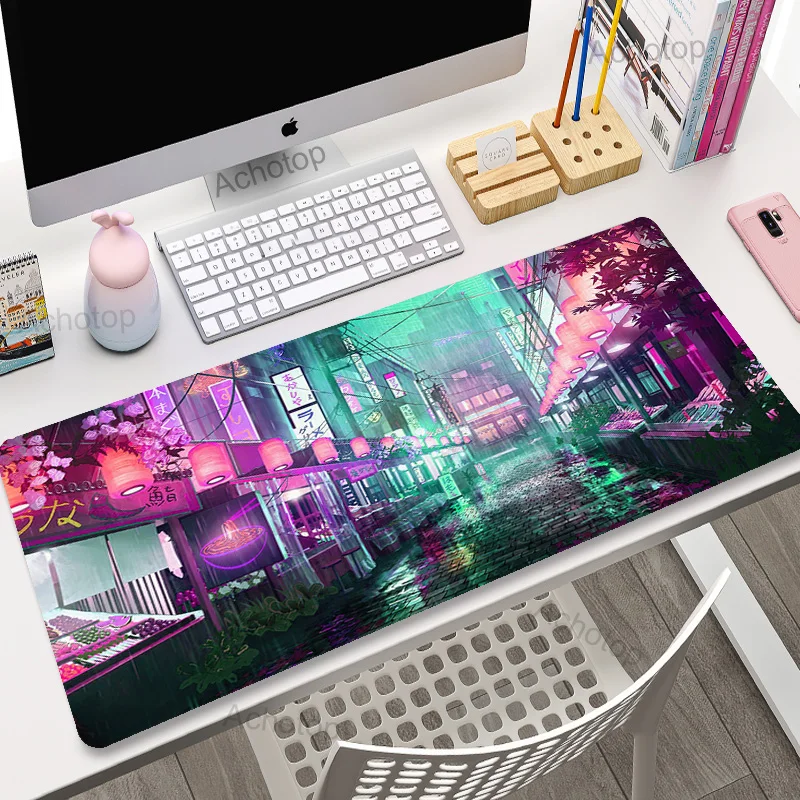 

City Street Desk Mat Gaming Mousepad Gamer Retro Neon Tokyo Art Deskmat For Gamers XXL Large Extended Japanese Mouse Pad 900x400