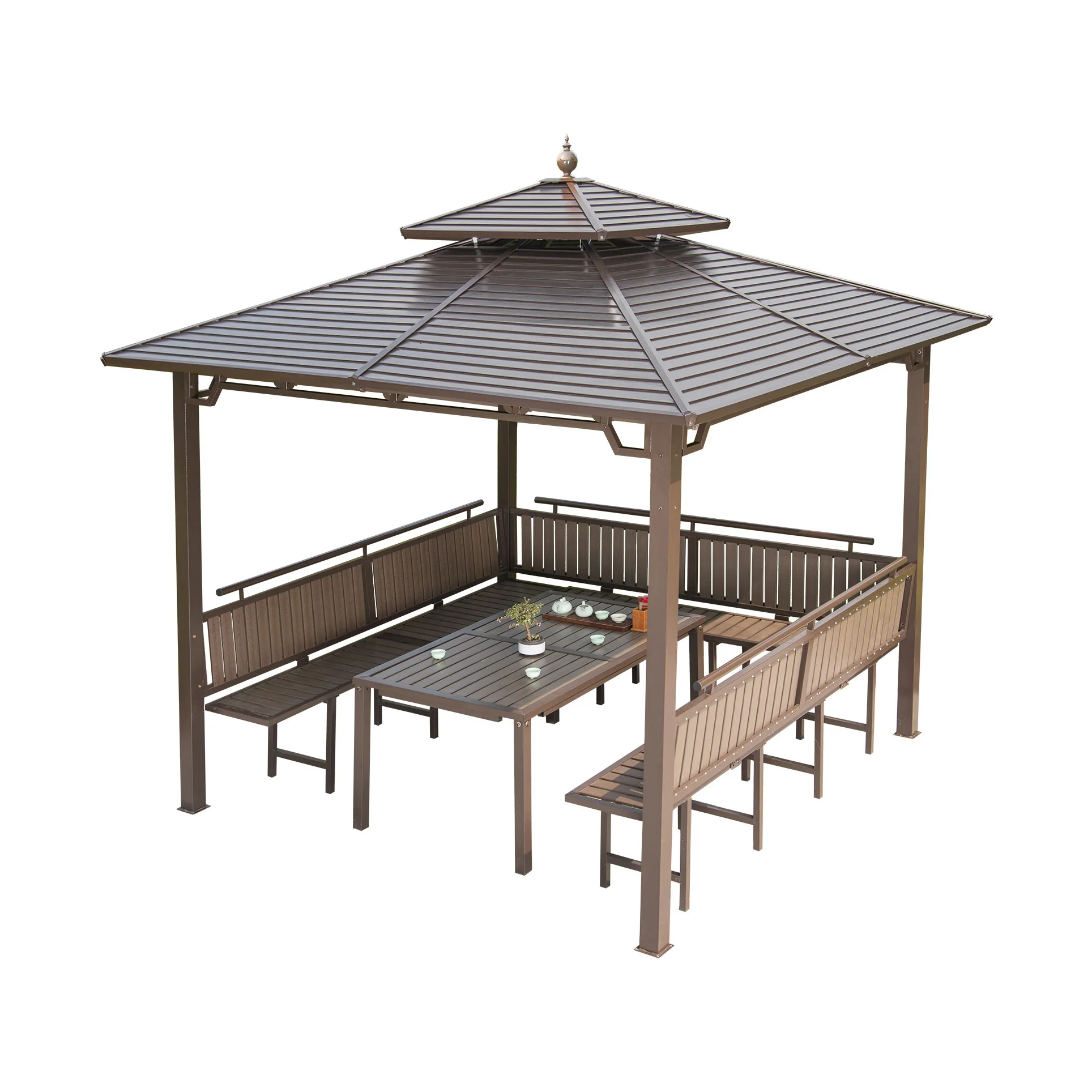 All Weather Cost-effective Double Top Outdoor Furniture Galvanized Steel Gazebo Garden Balcony Pergola Backyard Gazebo