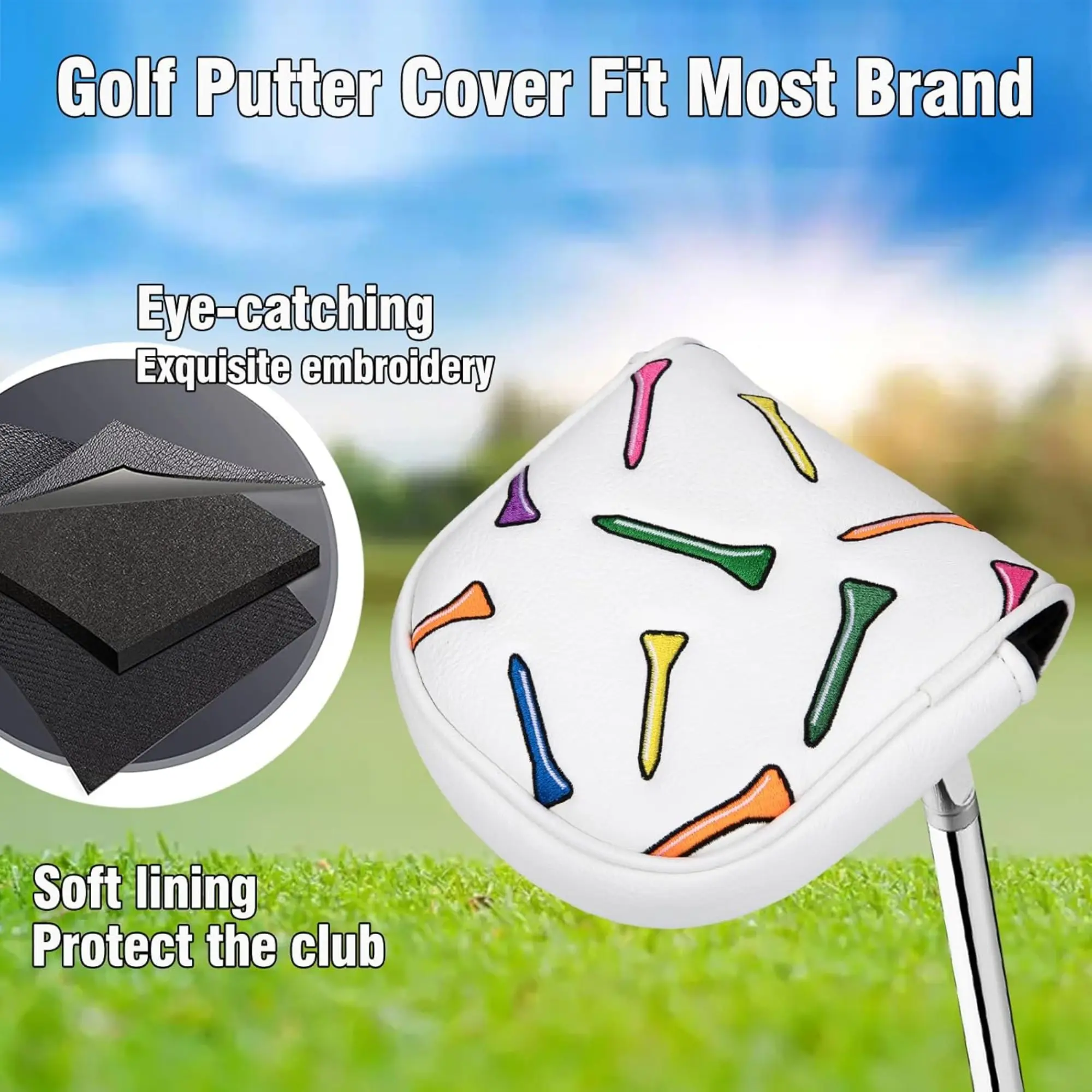 Funny Golf Putter Cover Headcover，Golf Tee Patterns Style Golf Club Head Cover, Golf Mallet and Blade Cover For Golf Lovers view 6