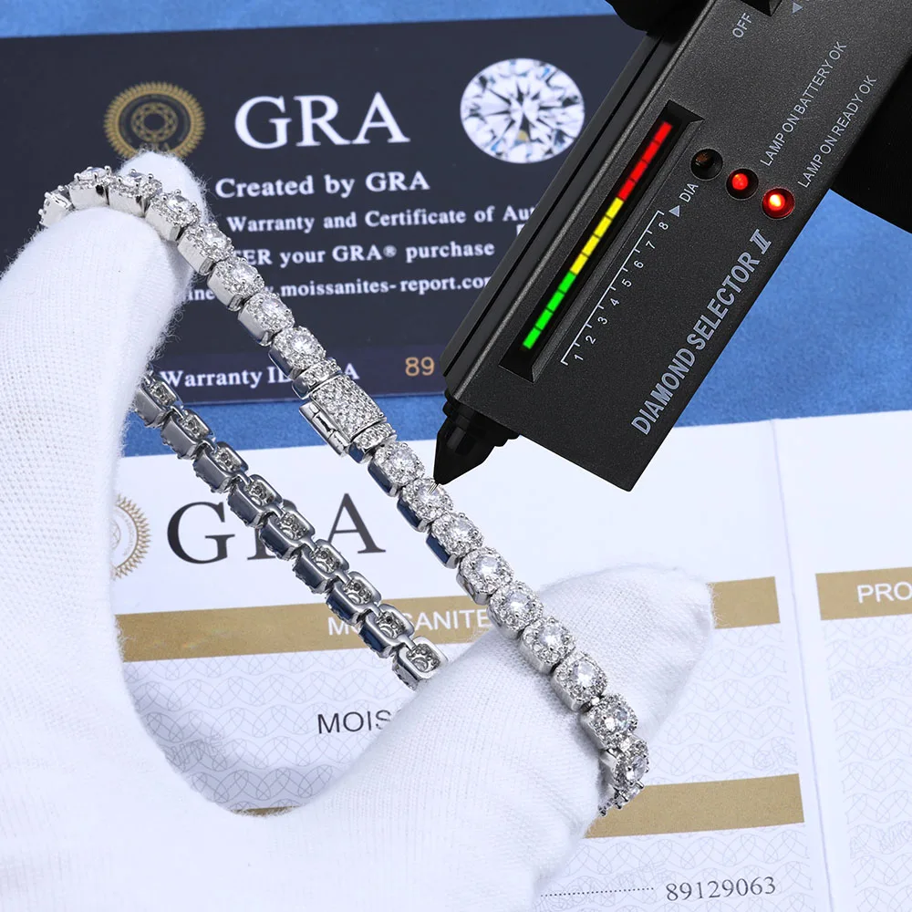 

HHIOK Wholesale 5mm Wide Moissanite Tennis Necklace Iced Brass VVS Bracelet Hip Hop Style Exquisite Men's and Women's Jewelry