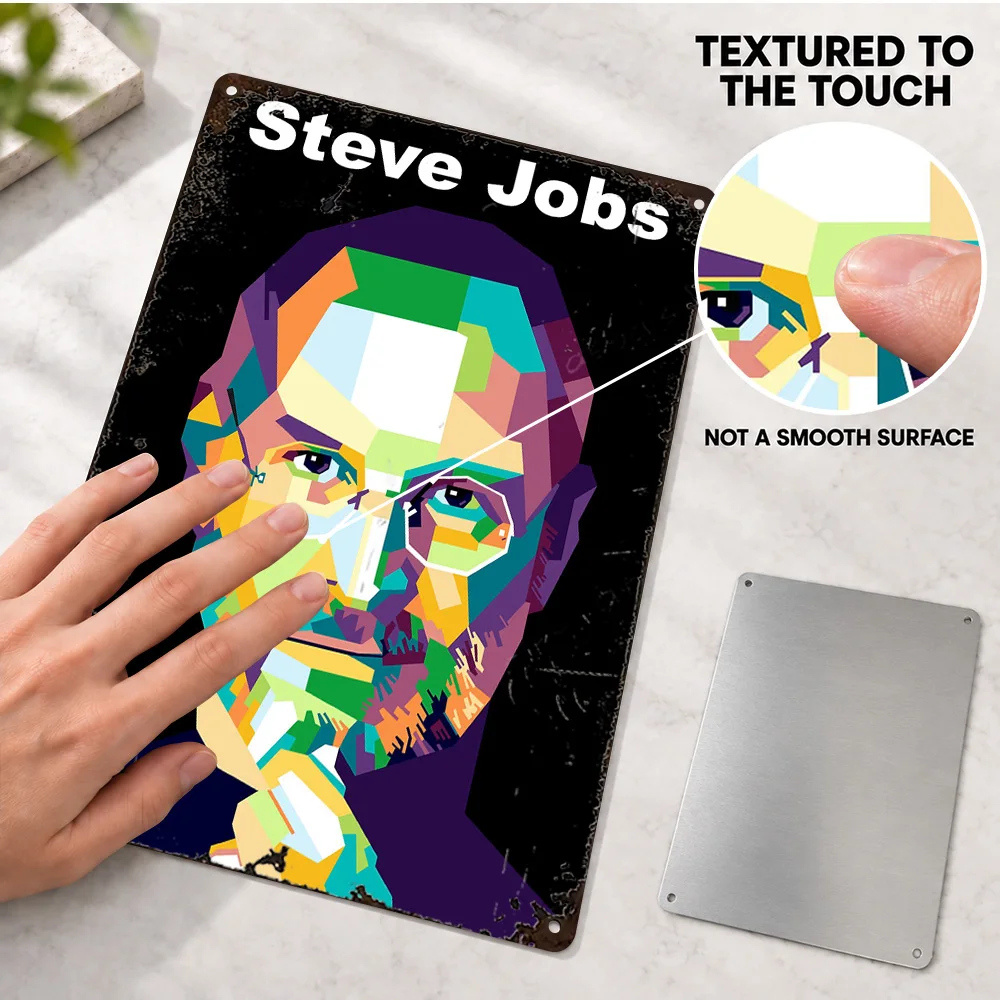 Steve Jobs Portrait Textured Metal Poster Personalized Aluminum Sign Geometric Wall Art For Studio Reception Entrepreneur Gift