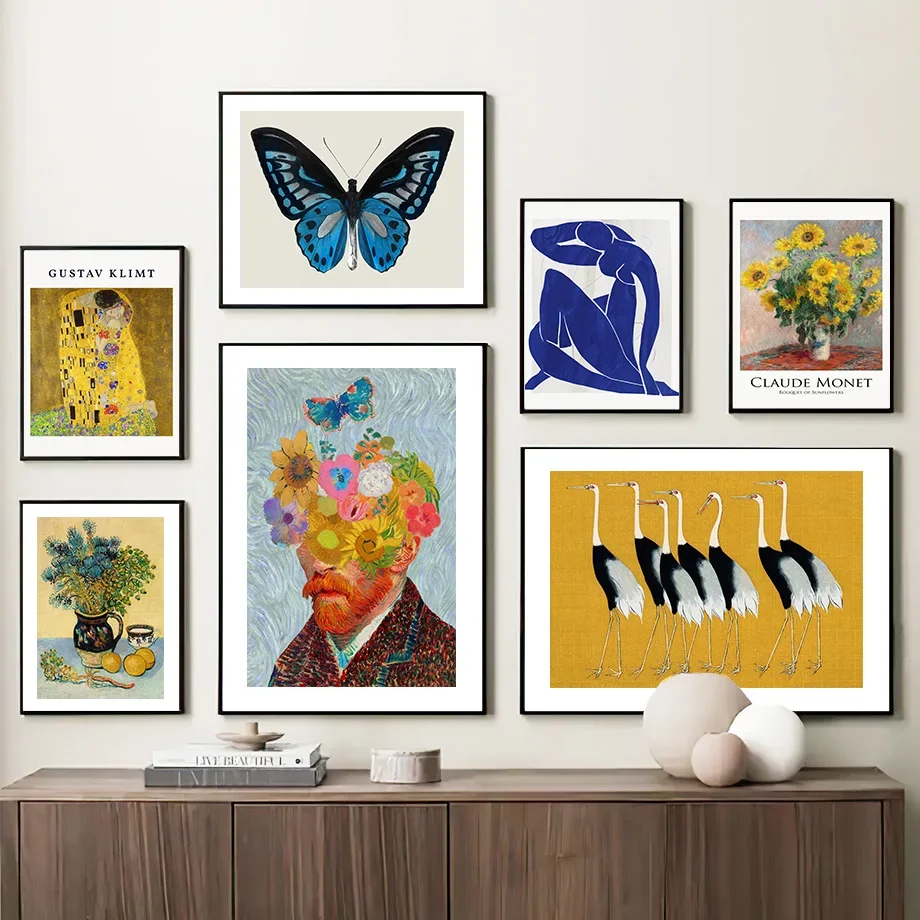 Henri Matisse Gustav Klimt Van Gogh Floral Retro Poster und Drucke Wandkunst Leinwand Malerei für Wohnzimmer dekorative Bilder
