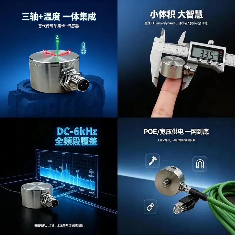 for Three-axis Vibration Temperature Sensor High-precision POE Network Port Real-time Monitoring Motor Fan Plug and Play