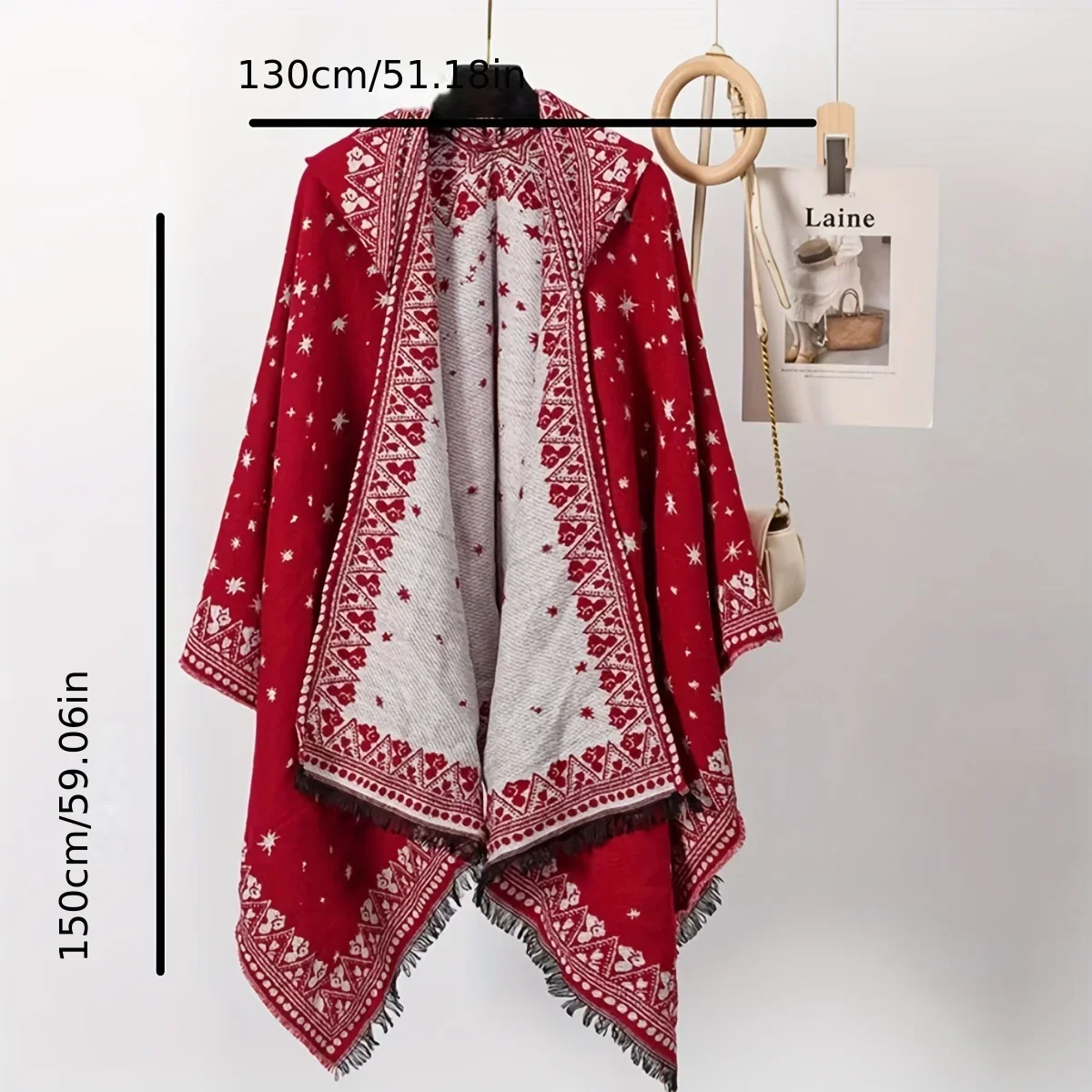 شال كيب بقلنسوة عرقي لتصوير السفر في شمال غرب الصين، ملابس خارجية من الكشمير المقلد الدافئ، قبعة على الطراز العرقي