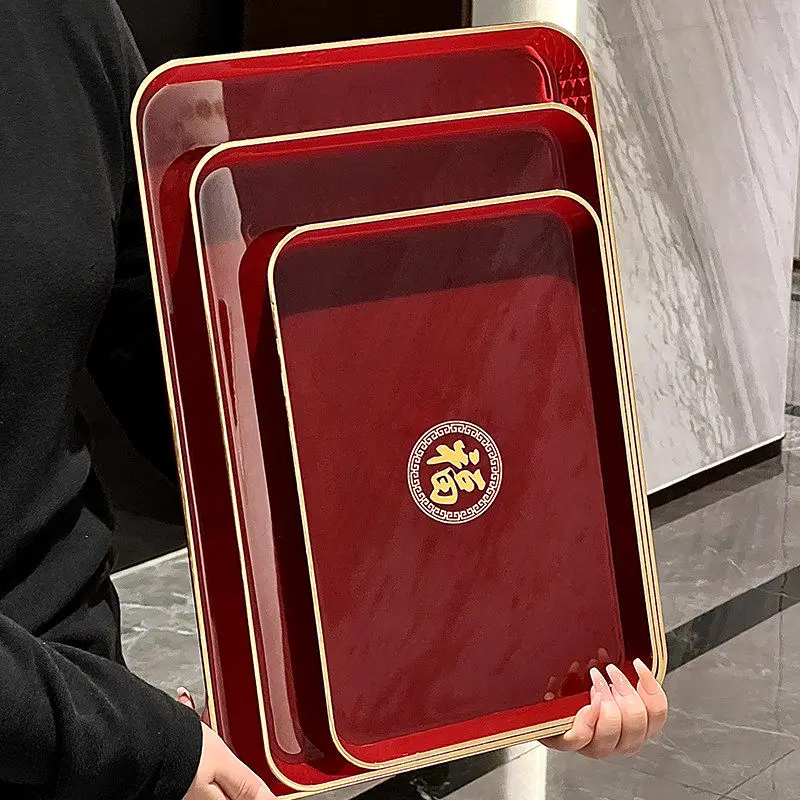 

Red Plastic Rectangular Tray for Living Room Tea Table Cup Storage Tray Fruit Tray Water Cup Placement Tray Dining Utensils