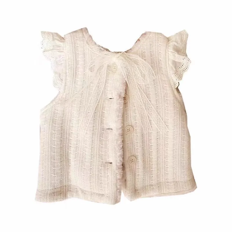 

Sweet Thickened Vest on Both Sides Girls Winter Knitted Lace Thermal Vest