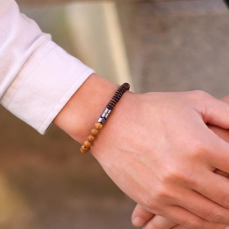 Unique Natural Stone Bracelet Unisex Frosted Tiger Eyes Coconut Wood Bead Strand Braslet Yoga Meditation Homme Brazalete Pulsera