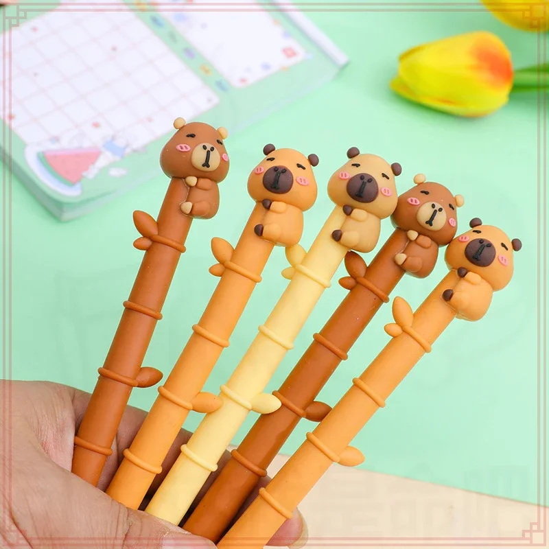 12 Pcs Wholesale Kapipara Capybara Bamboo Gel Pens with Soft Rubber Tips Writing Supplies