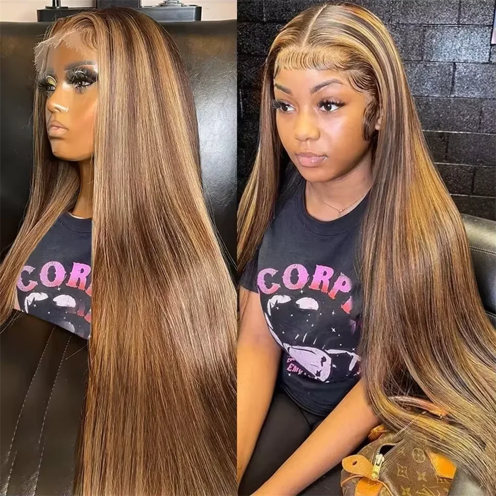 

13x4 13x6 Lace Front Wig Human Hair 4/27 100% Remy Human Hair Straight Highlight PrePlucked 18 36 Inches 200 180 density wigs