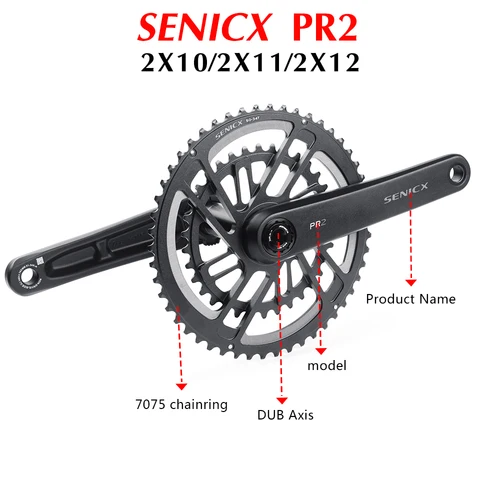 Imagen 2 del producto Platos y bielas para bicicleta de carretera SENICX PR2, 165/172/175mm CNC 50-34/52-36/53-39T 30/46T, doble plato, juego de bielas DUB