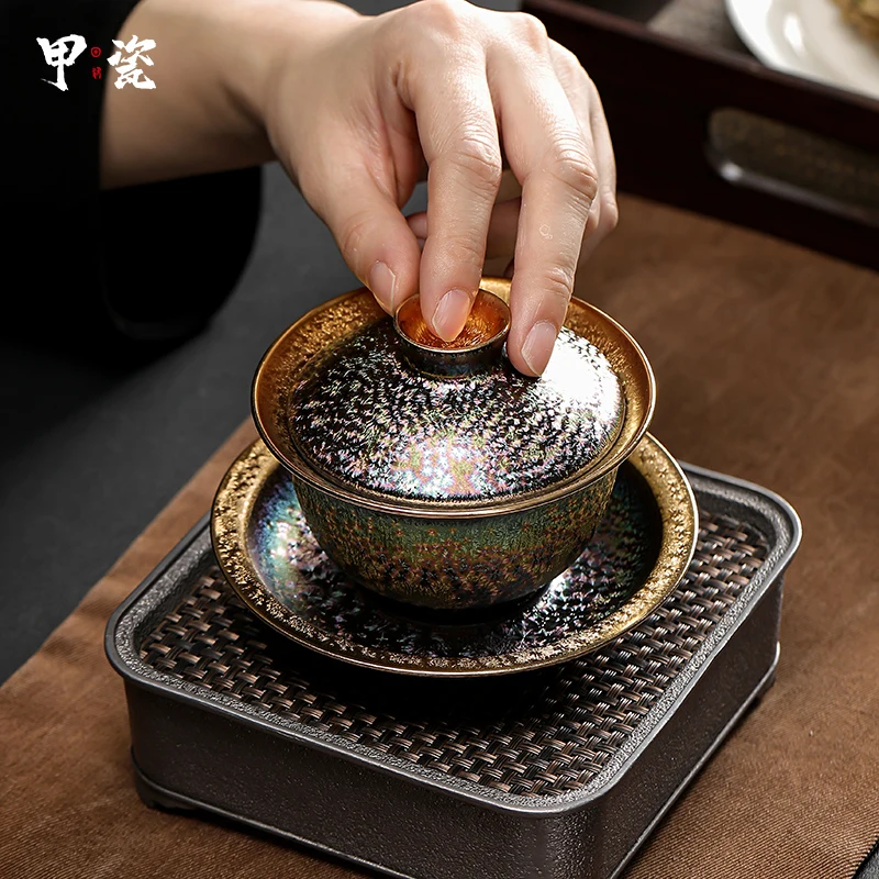 

Gilding Gaiwan Vintage Pure Tea Bowl Making Device Large Ceramic Cup Home Kung Fu Gift
