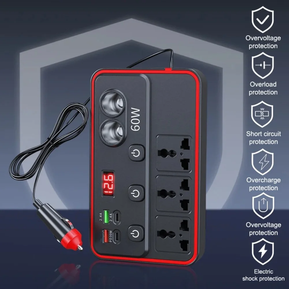 150W Vehicle DC AC Inverter 12V 24V Input 220V Output with LED Screen and Simultaneous Multi Device Charging Support