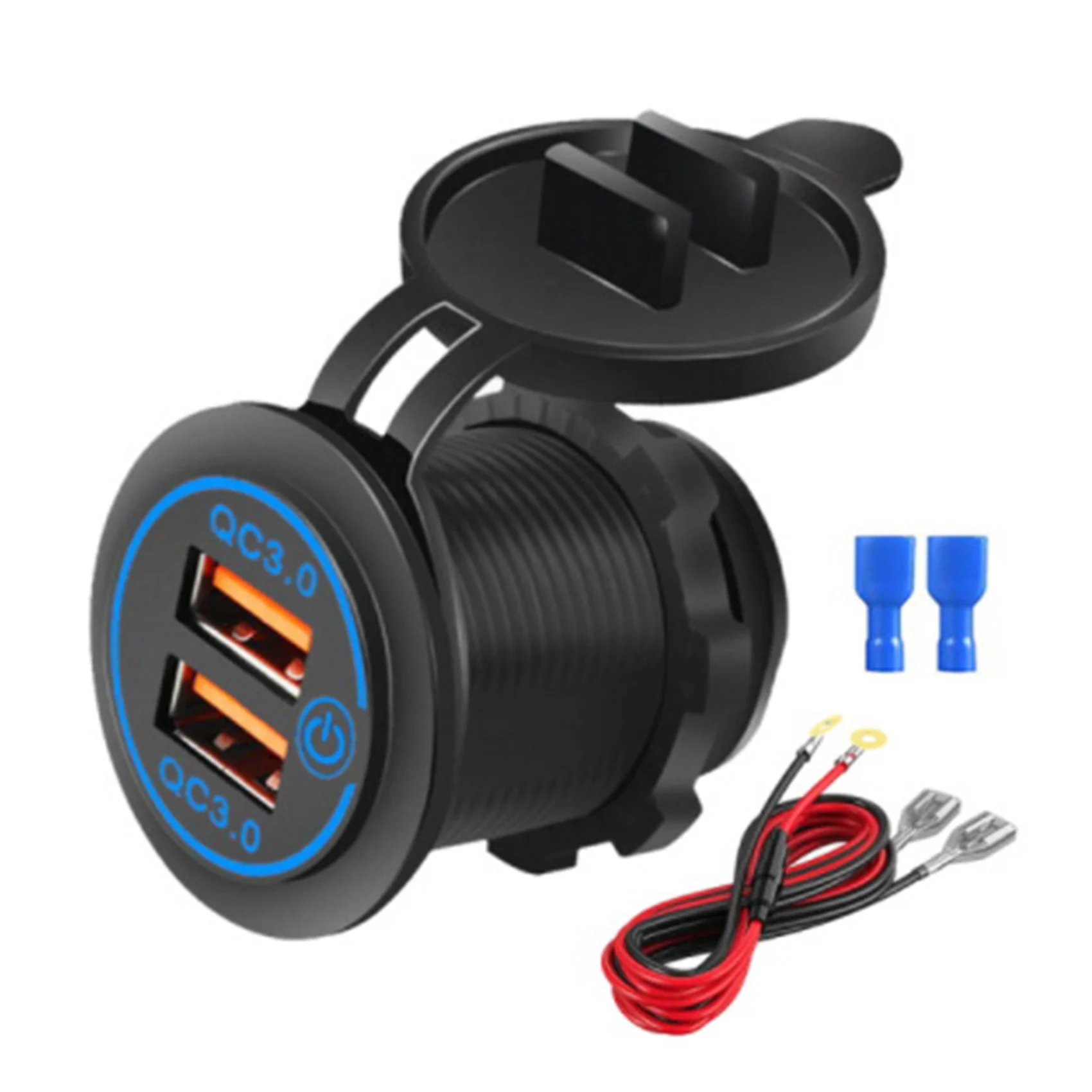 

Quick Charge 3.0 Dual USB Car Charger Socket Waterproof 12V/24V QC3.0 Charger Socket Power Outlet with Touch Switch B