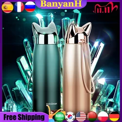 1pcs Cute Stainless Steel Cat ears Thermos Cups Thermocup Insulated Tumbler Vacuum Flask Thermo Coffee Mugs Travel Bottle Mug