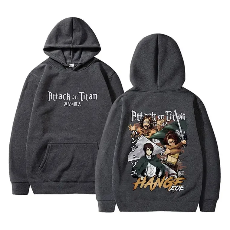 Customization Anime Attack On Titan Hanji Zoe Graphic Hoodie Male Vintage Casual Oversized Pullover Men Women Cartoon Manga Merc