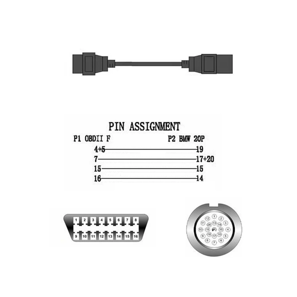 Car diagnostic cable OBD OBD II Adapter For BMW 20pin to OBD2 16PIN Female Connector e36 e39 X5 Z3 For BMW 20 pin OBD2