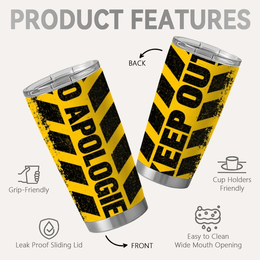 Warning Design Vacuum Flasks 20oz Stainless Steel Tumbler with 2 Lids & Reusable Straw Vacuum Insulated Travel Mug