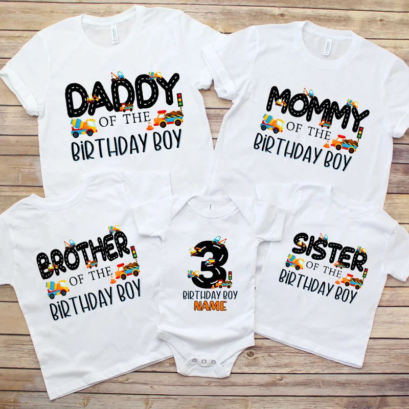 Daddy/Mommy/Brother/Sister Matching Family Outfits Birthday Construction T-shirt Three and Diggin It Excavator Family T-shirts