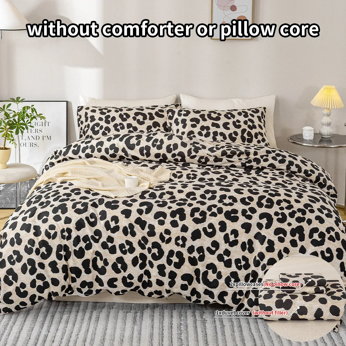 3pcs Leopard Print Duvet Cover Set, Soft Skin-Friendly Bedding Set Includes 1 Duvet Cover And 2 Pillowcases