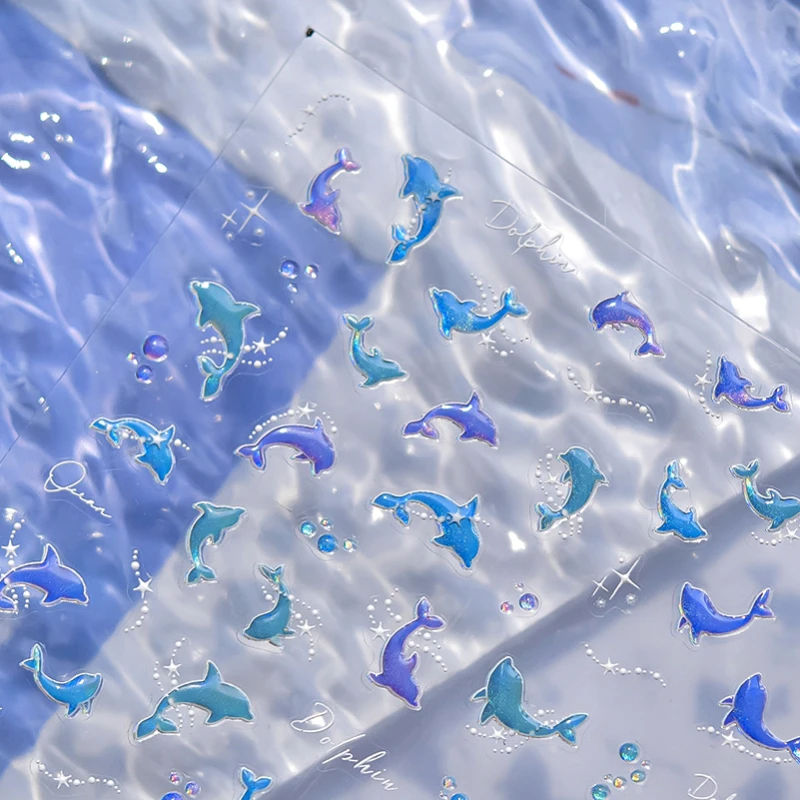 สติกเกอร์ติดเล็บปลาทอง5D น่ารัก1ชิ้นคุณภาพสูงลายเปลือกปลาคาร์พแมงกะพรุนหอยสังข์สติกเกอร์ติดเล็บเจลลี่