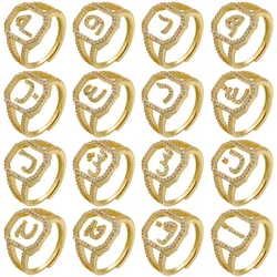 Vintage Zirconia Arabic Letter Open Ring Female Male Fashionable Style Name Ring