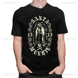 Classic Gothic Santa Muerte Tshirt Men Lady of Holy Death Shirt Mexican Skull Cotton Short Sleeve Streetwear Hip Hop Tee-Shirts