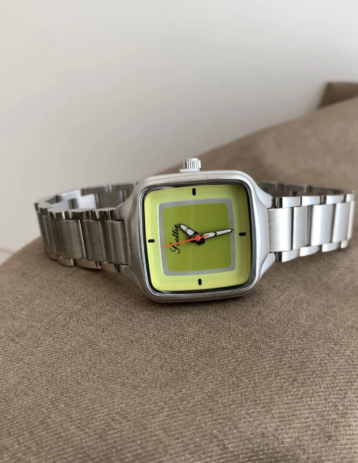 

Fashionable steel bracelet silver green women's square quartz watch, gift for women highend luxury women's watch, high-end watch