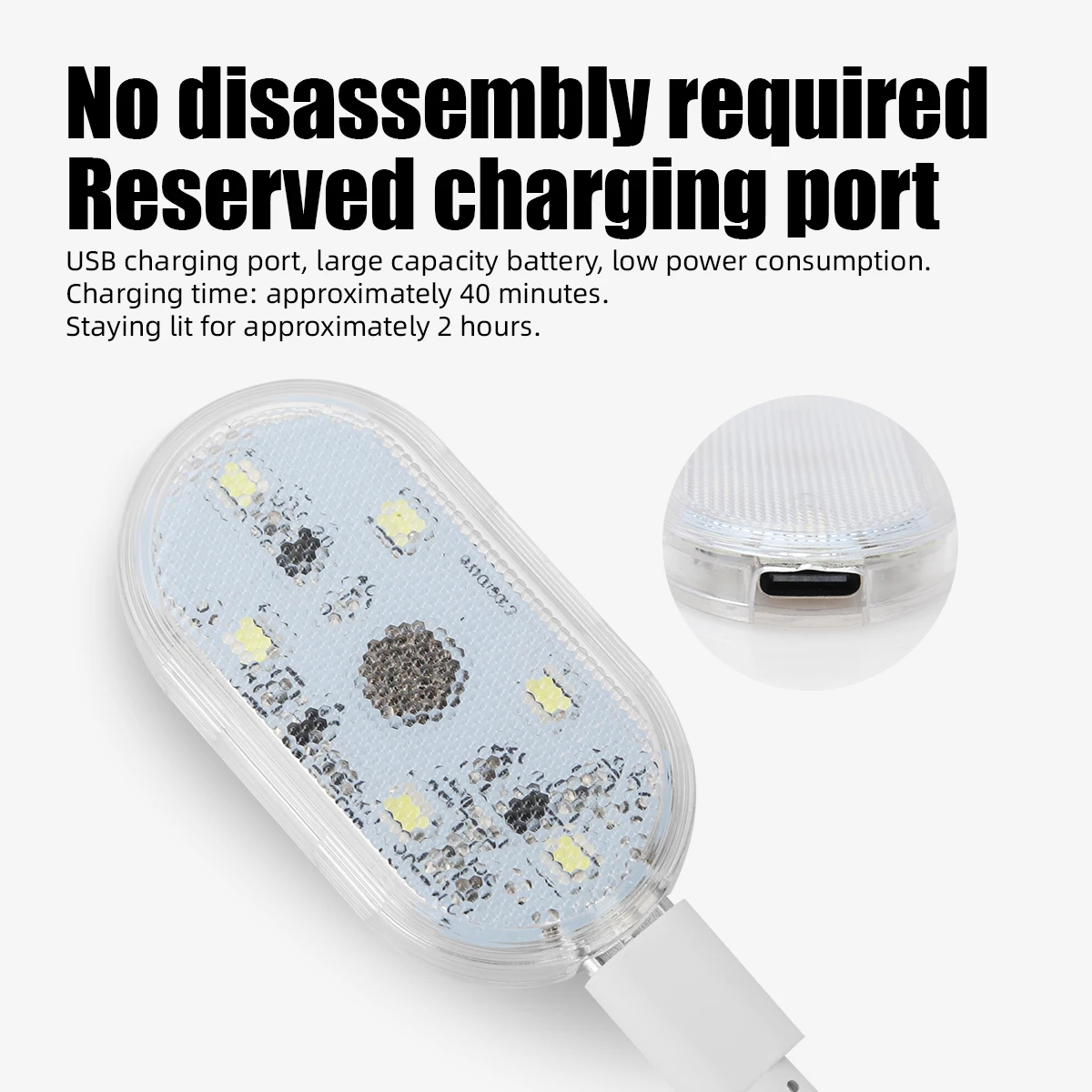 1x LED Car Mini Wireless Touch Light USB Charging Portable Auto Roof Ceiling Reading Night Lamp Car Decoration Ambinet Light
