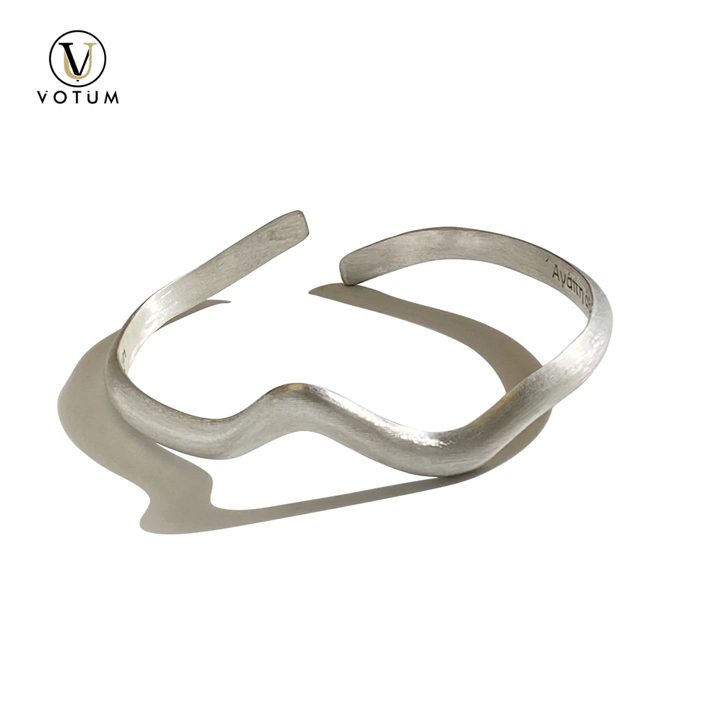 

Votum Italian Handmade Brushed Sterling Silver Bangle for Women Real 925 Man Open Cuff Bangles Minimalist Fine Jewelry Love Gift