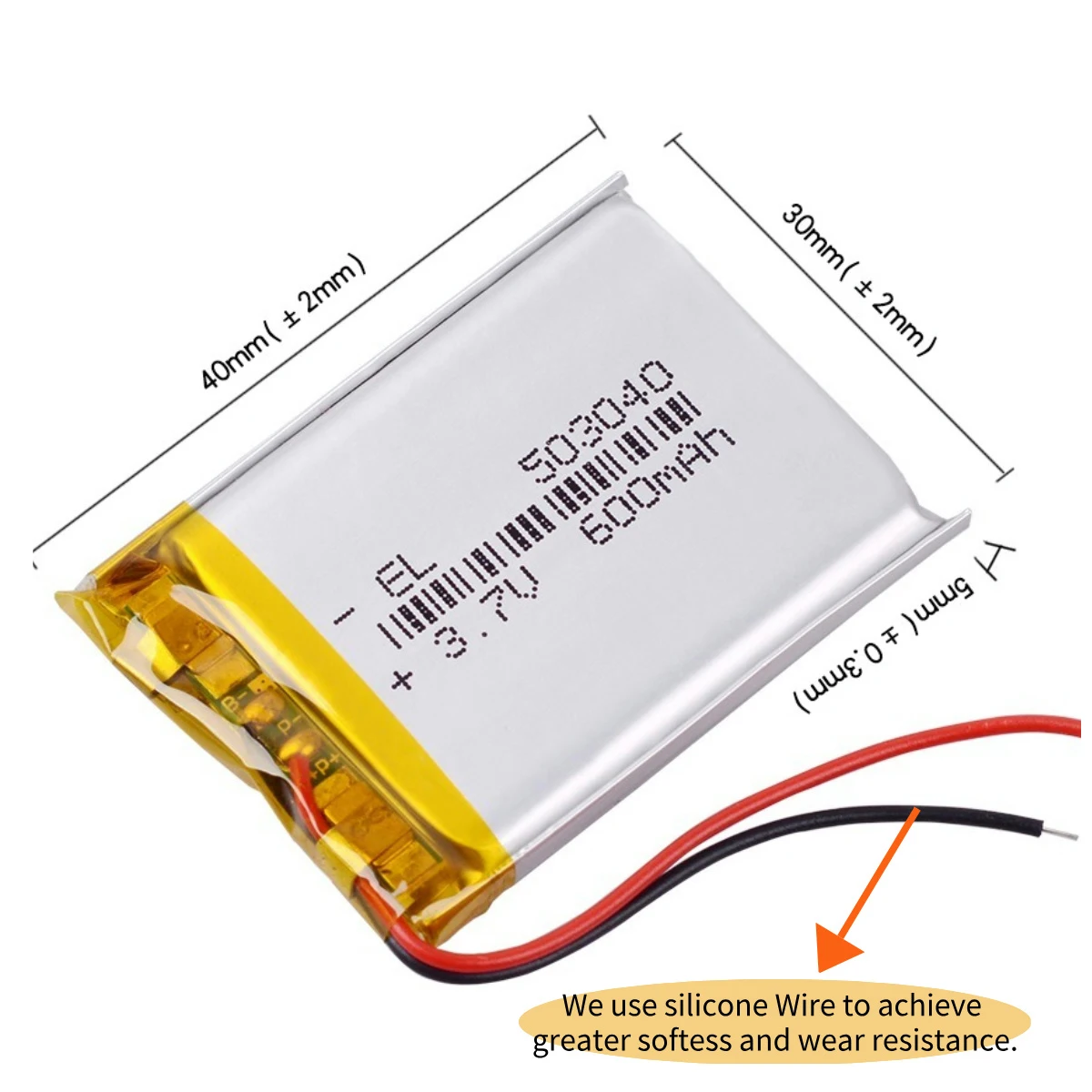Silicone Wires 3.7V 600mAh 503040 Lithium Li-ion Polymer Battery for car DVR Registrar recorder TPMS plowed  MP3 player 
