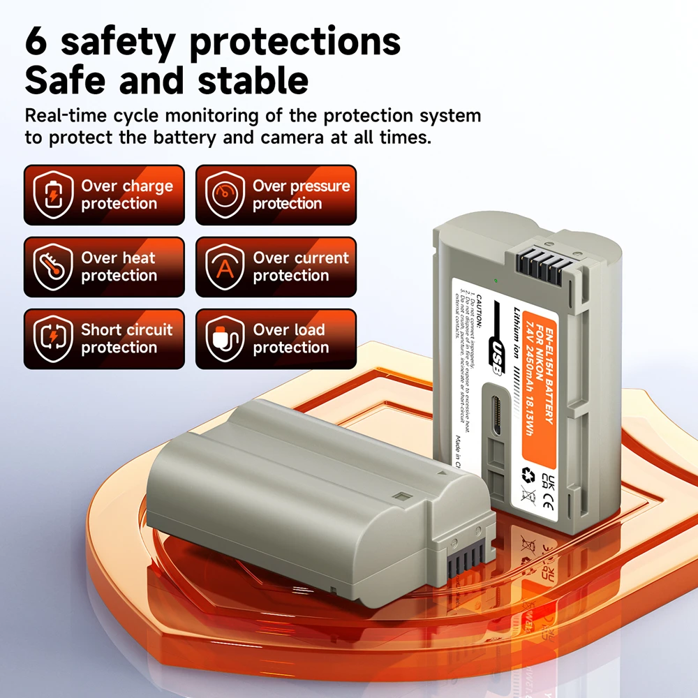 PALO EN-EL15C EN EL15B EN EL15A EL15 Battery with USB Input for Nikon D750 D810 D7500 D500 Z5, Z6, Z6 II,Z7 Z8