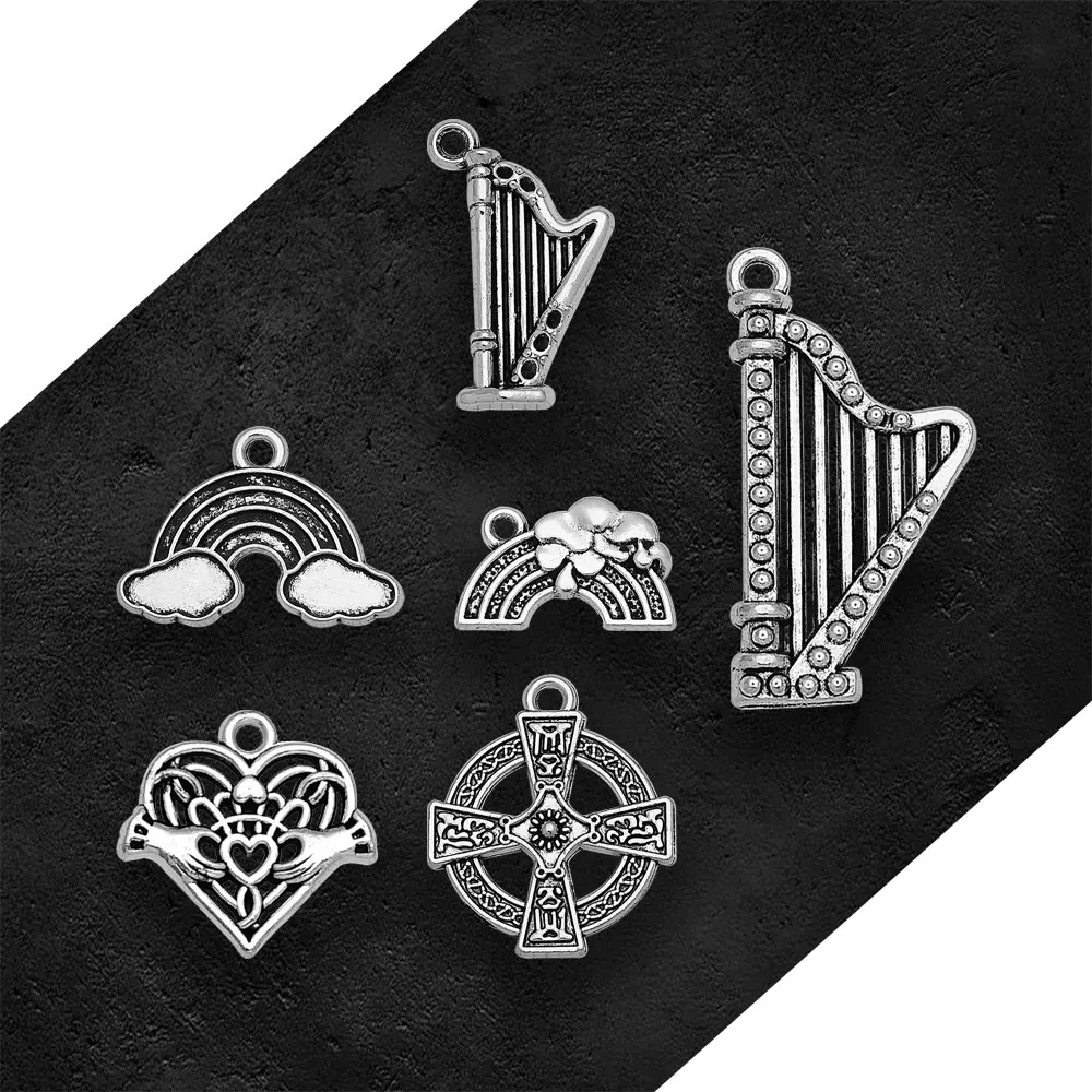 Antique Silver Plated Harp Rainbow Celtic Cross Charms Claddagh Symbol Pendants For Diy Jewelry Making Findings Craft Wholesale