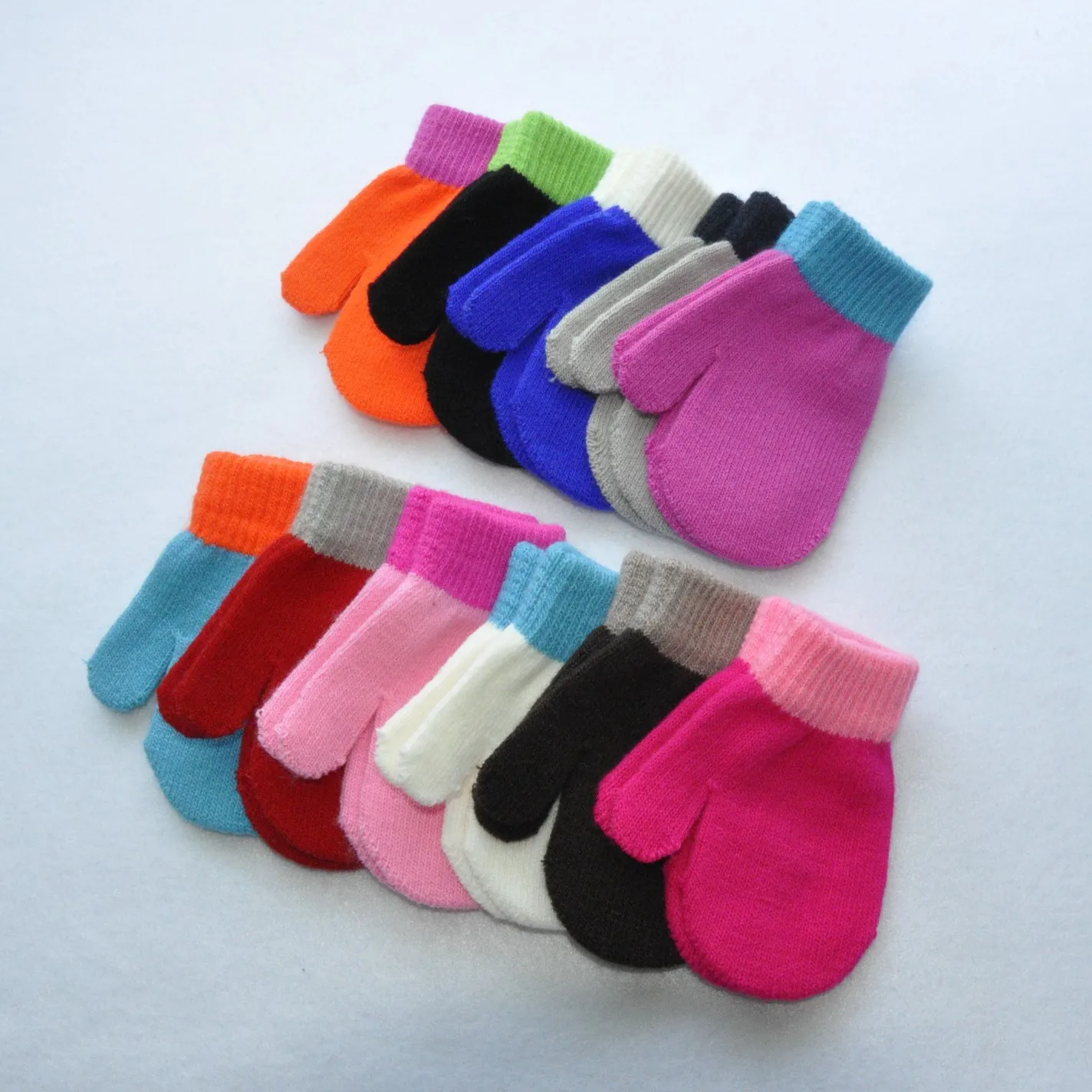 Baby Gloves For 1-4Y Children Winter Warm Patchwork Knitted Mittens Kindergarten Student Full Finger Gloves Knitting Kids Gloves