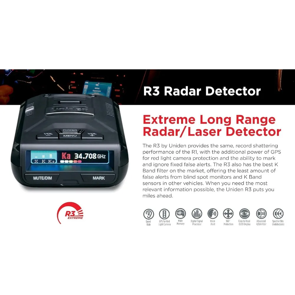 EXTREME LONG RANGE Laser/Radar Detector, Record Shattering Performance, Built-in GPS w/ Mute Memory, Voice Alerts,