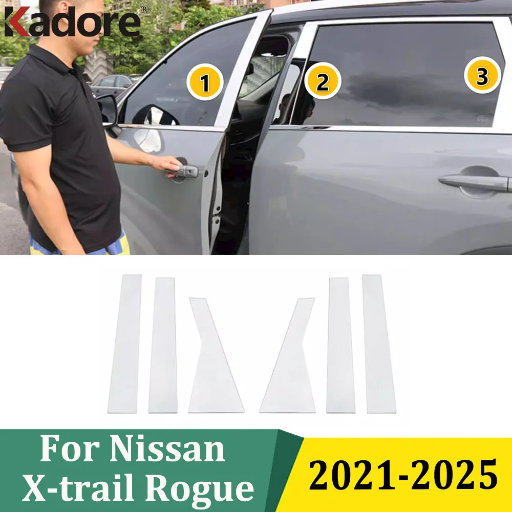 

Для Nissan Rogue X-Trail 2021-2025: Накладки на центральные стойки окон из нержавеющей стали, внешние аксессуары
