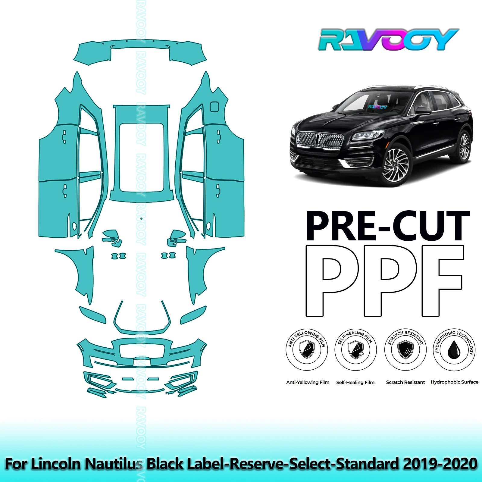 

8.5Mil Precut PPF Paint Protection Film Full Vehicle For Lincoln Nautilus Black Label-Reserve-Select-Standard 2019-2020