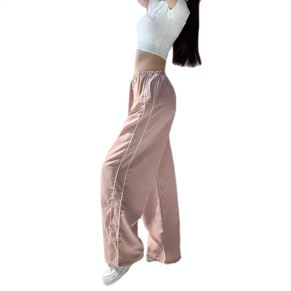 2025 Women's Fashion Personality Drawstrings Both Sides Casual Elastic Waist Sports Multi-color Straight Trousers Woman Clothes