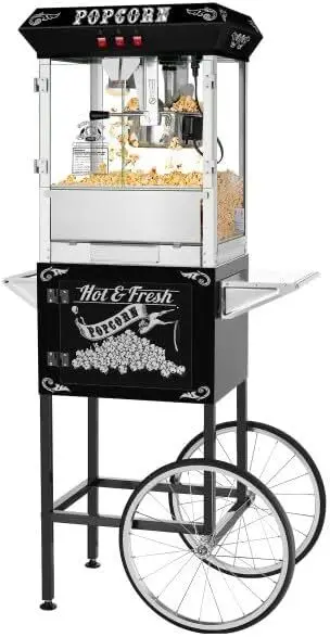 Popcorn Machine with Cart – 8oz  with Stainless-steel Kettle, Heated Warming Deck, and Old Maids Drawer by Superior Popcor