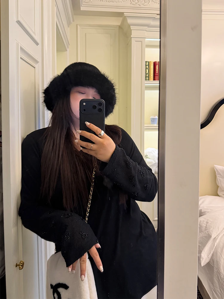 

Женская повседневная футболка с длинным рукавом, облегающая, с эффектом мягкой дымки, украшенная бисером, больших размеров, с круглым вырезом, приятная к телу