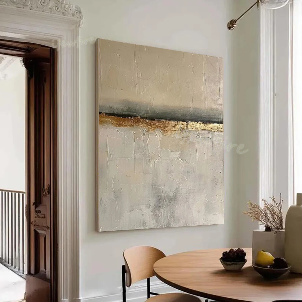 Pop Modern Abstract Oil Painting on Canvas Unique Gold Line Wall Art Picture for Living Room Decor Artwork Handmade Image Mural