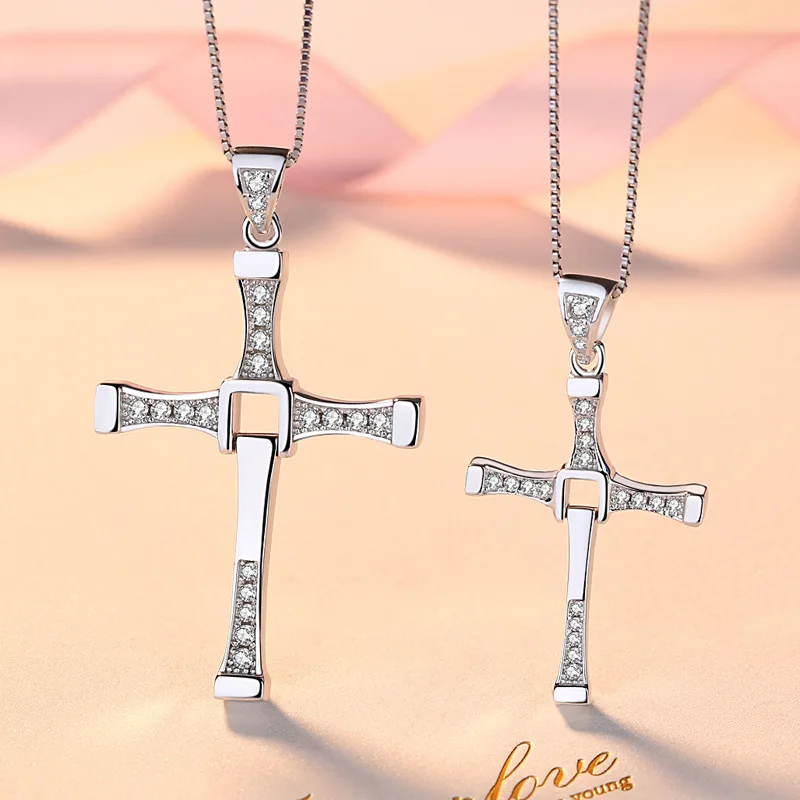 BOCAI S925 Sterling Silver Pendants for Women Men New Fashion Inlaid Zircon Cross Creative Punk Jewelry Amulet