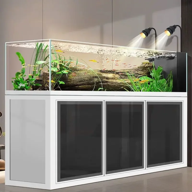 Ultra-white new glass stream fish tank living room aquatic grass bottom filter water-free large-scale landscaping