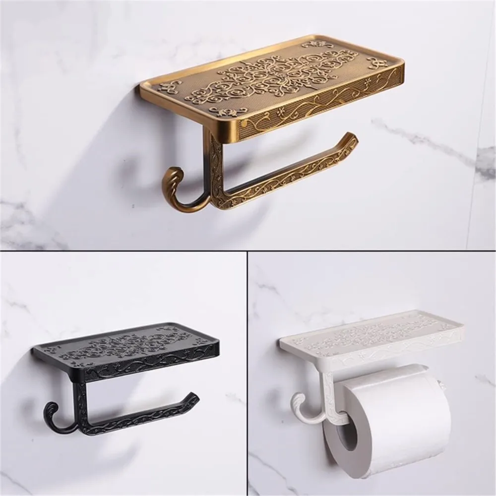 Torayvino Antique Carved Zinc Alloy Bathroom Toilet Paper & Phone Holder Pattern Toilet Paper Holders Tissue Boxes Wall Mounted