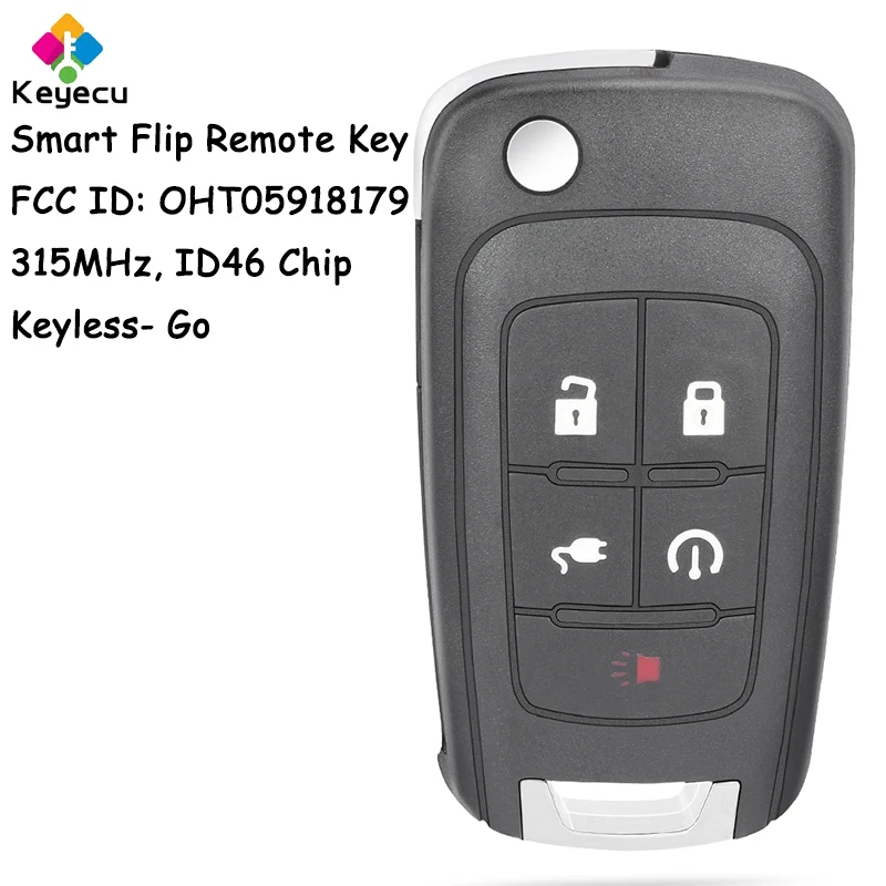 KEYECU Keyless-Go Flip Remote Key With 5 Buttons 315MHz ID46 Chip for Chevrolet Volt 2011 2012 2013 2014 2015 Fob OHT05918179