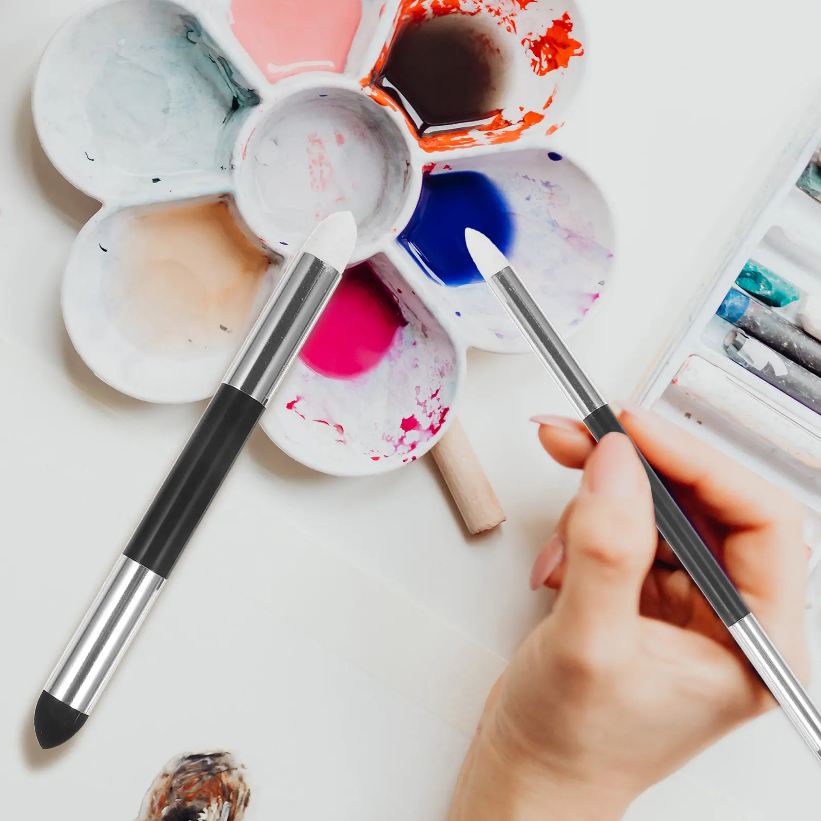 

Набор из 4 губчатых растушевок для скетчинга с длинной ручкой, инструменты для рисования для художников, начинающих и профессионалов, для растушевки и смешивания цветов