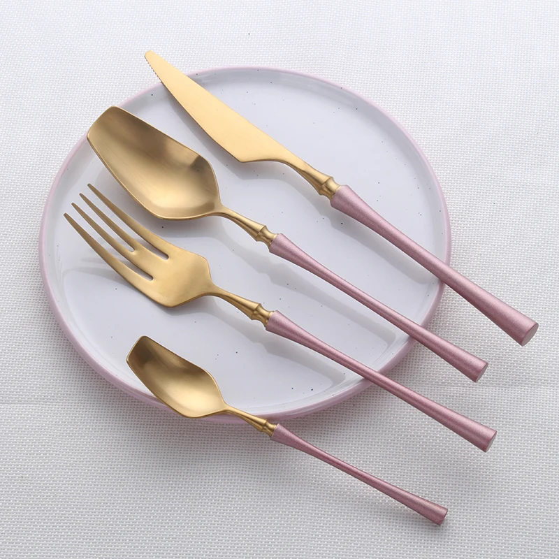 Matte Pink Gold Cutlery Sets 18/10 Stainless Steel Kitchen Dinnerware Set Spoon Fork Knife Flatware Tableware Sets