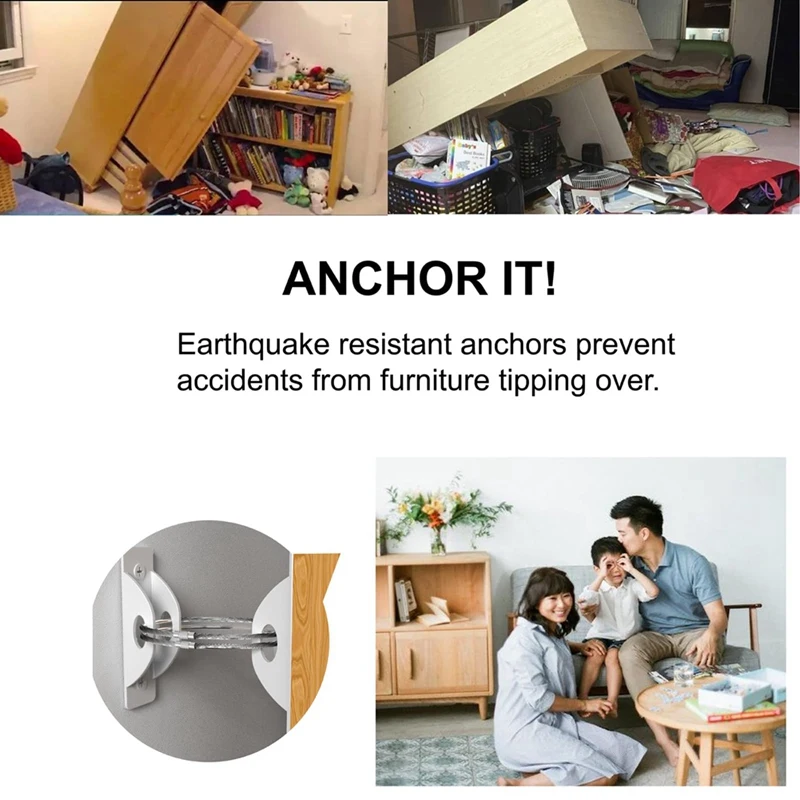 12 Piece Furniture Anchors Furniture Strap Prevent Falling Anti Tip White Steel For Baby Proofing, Secure 420 Pound Furniture