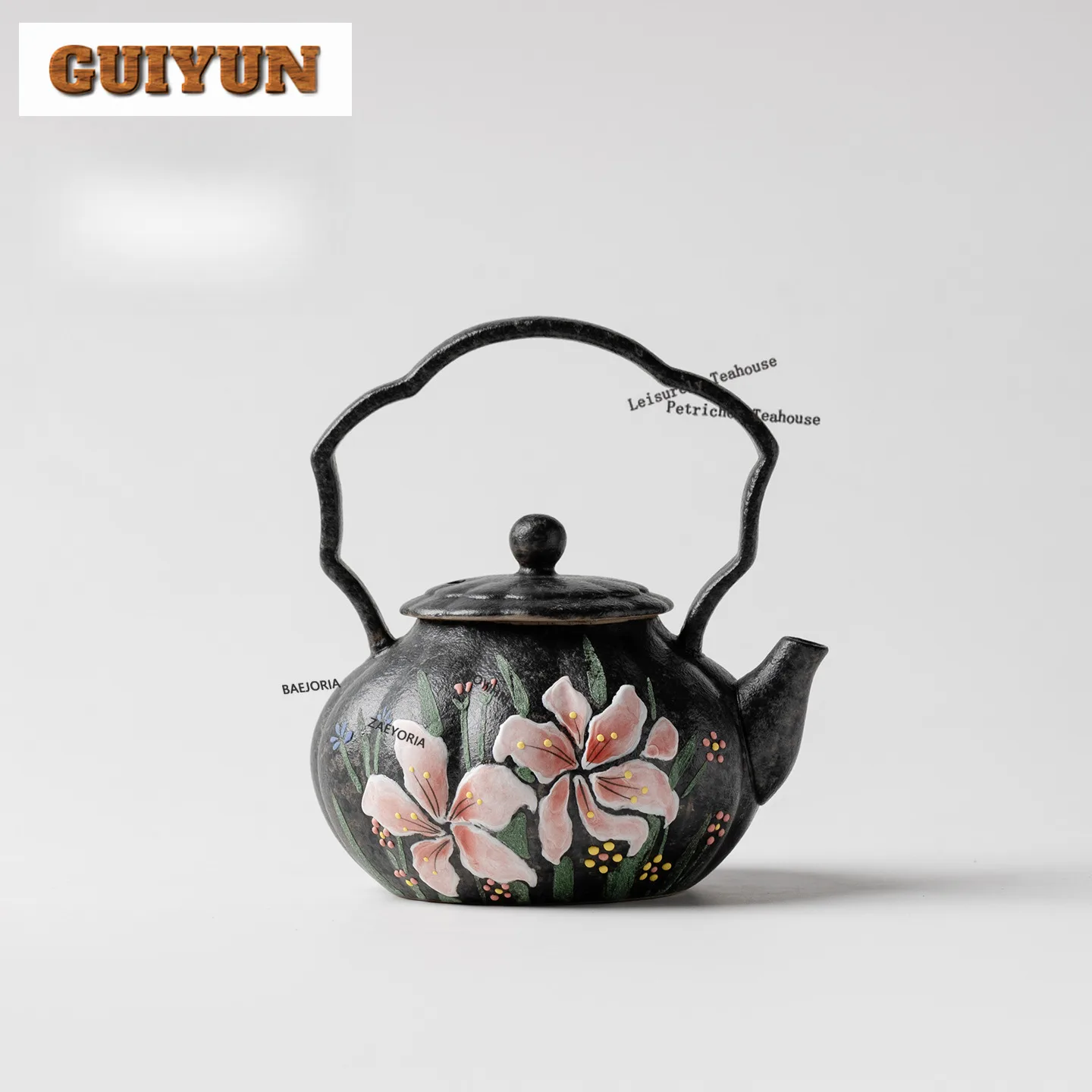 HOYIHM 170ml Hand-painted Lily Teapot Traditional Tea Infuser Pot Tea Brewing Kettle With Filter Tea Services Ornaments